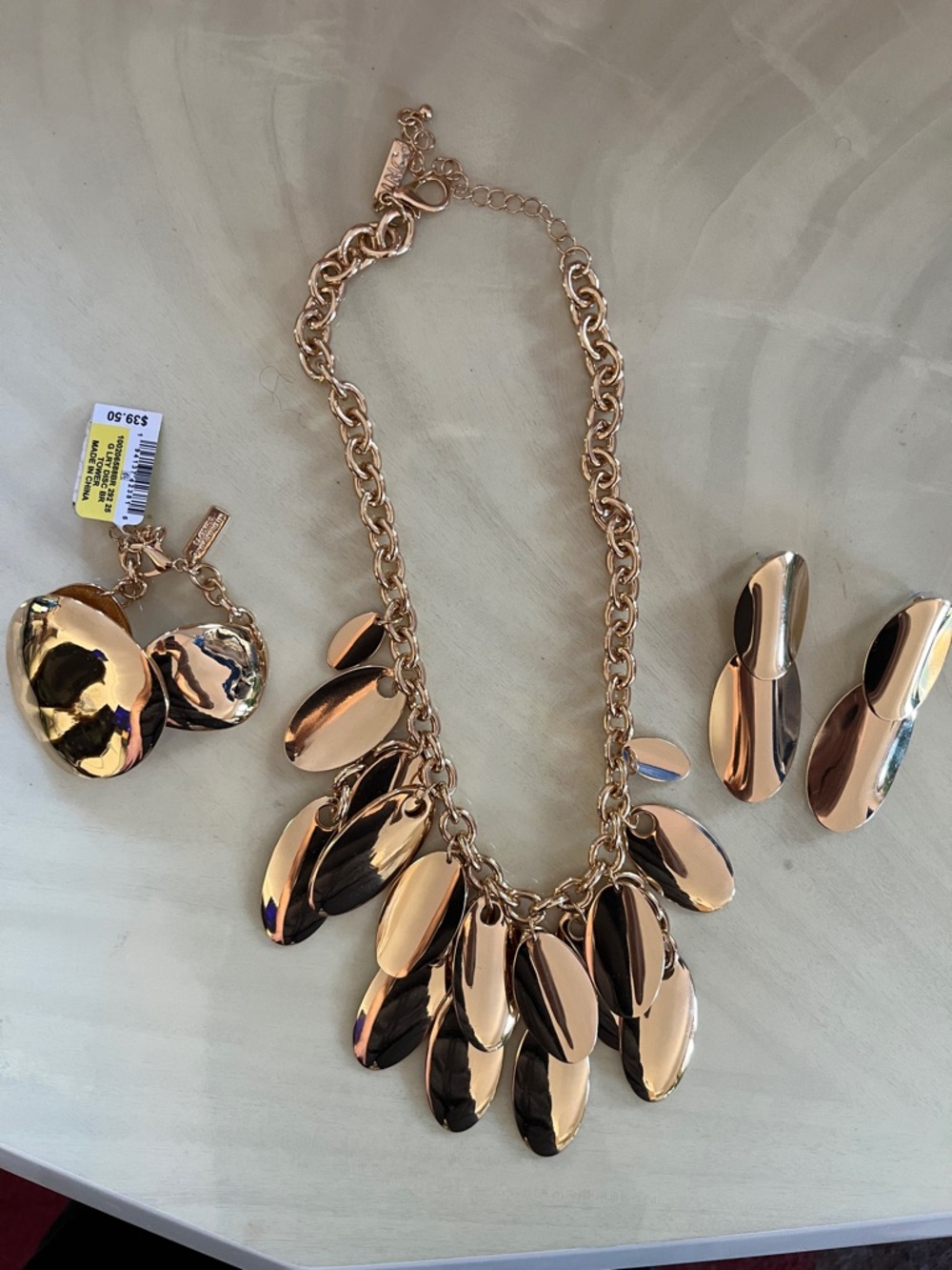 INC  Rose Gold-Tone Oval Pendant Necklace,Earrings & Bracelet Set
